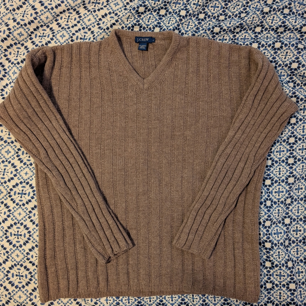 J. Crew Women's Tan V-Neck Wool Sweater